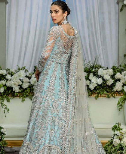 Sky Blue Gown Lehenga for Pakistani Wedding Dresses – Nameera by Farooq