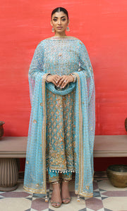 Sky Blue Long Kameez Capri for Pakistani Wedding Dresses