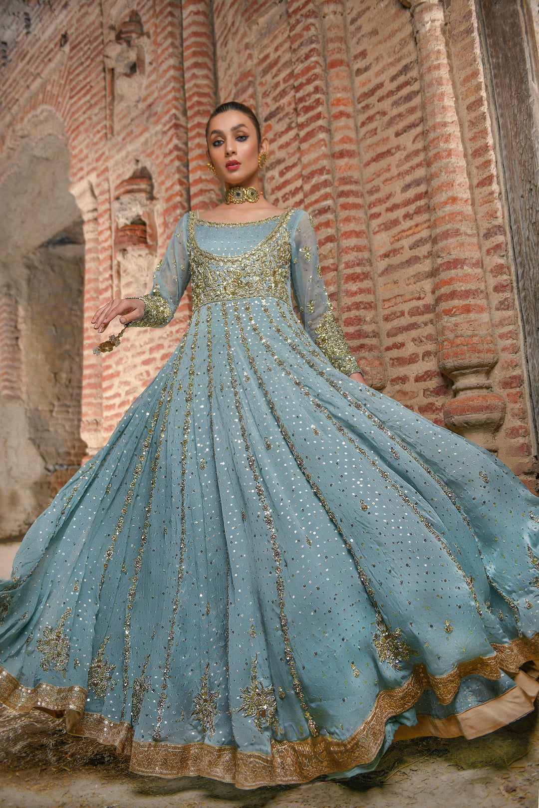 Pakistani/indian popular Anarkali pure chiffon shirt embroderd