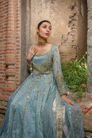 Traditional Anarkali Pishwas with Lehenga Dress in Net