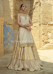 Traditional Farshi Gharara and Kameez Dupatta in Ivory Gold