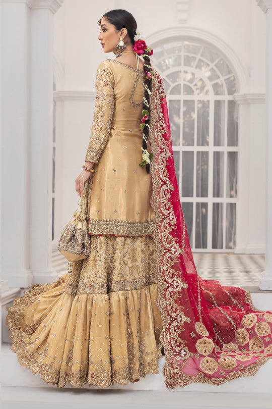 Traditional Pakistani Gold Wedding Dress in Gharara Style