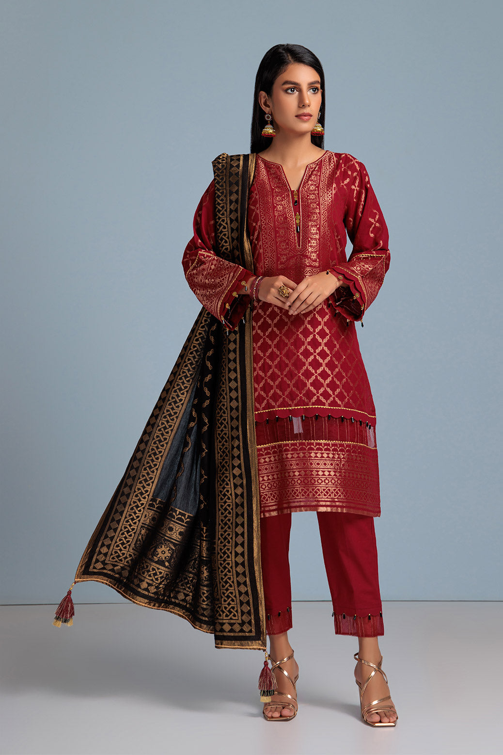 Maria B Pakistani Kameez Salwar Suit in Cheery Red Jacquard – Nameera ...