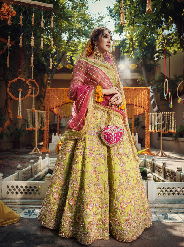 Traditional Pakistani Light Green Lehenga Choli Bridal Dress