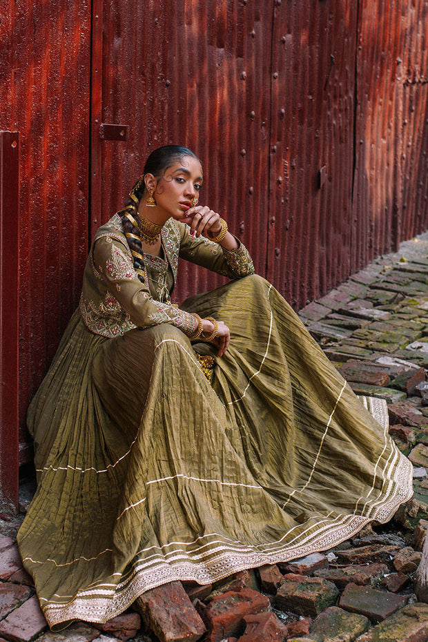 Traditional Pakistani Mehndi Frock Dress in Slate Grey Shade