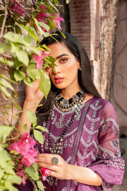 Traditional Pakistani Purple Dress in Gown Trouser Style for Eid