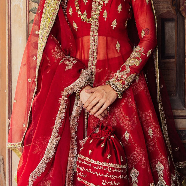 Traditional Pakistani Red Bridal Lehenga with Frock Dress