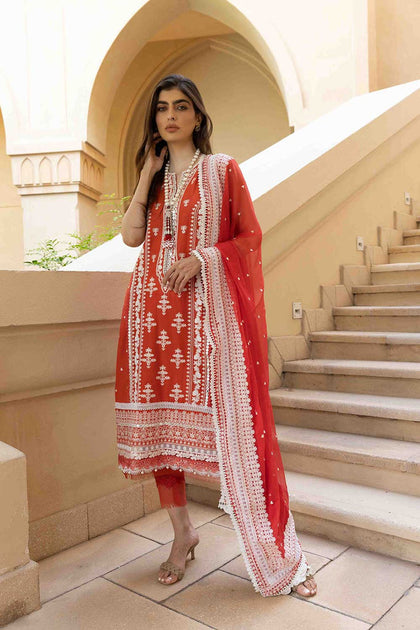 Traditional Red Salwar Kameez for Pakistani Eid Dress – Nameera by Farooq