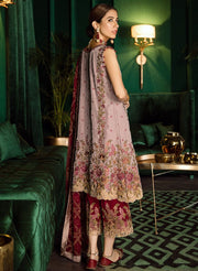 Beautiful Pakistani velvet embroidered party outfit in skin color # P2457