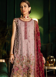 Beautiful Pakistani velvet embroidered party outfit in skin color # P2457