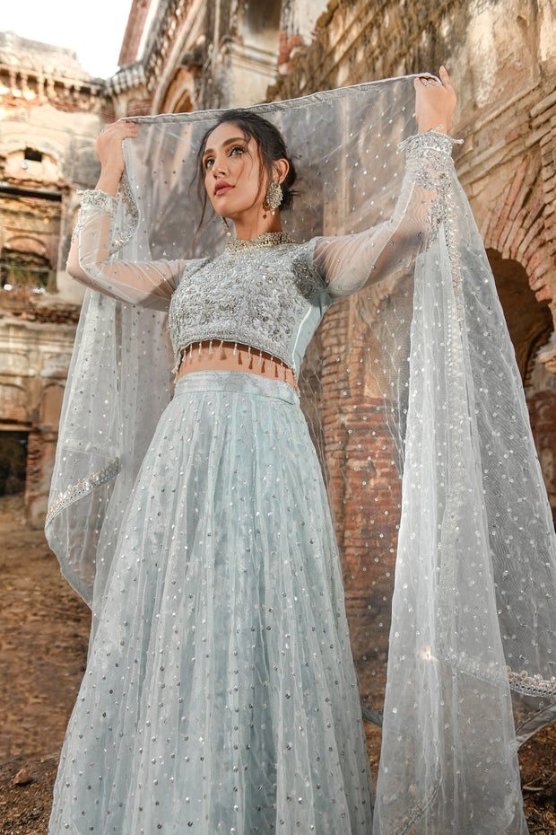 Wedding Grey Lehenga Choli Bridal Dress Pakistani