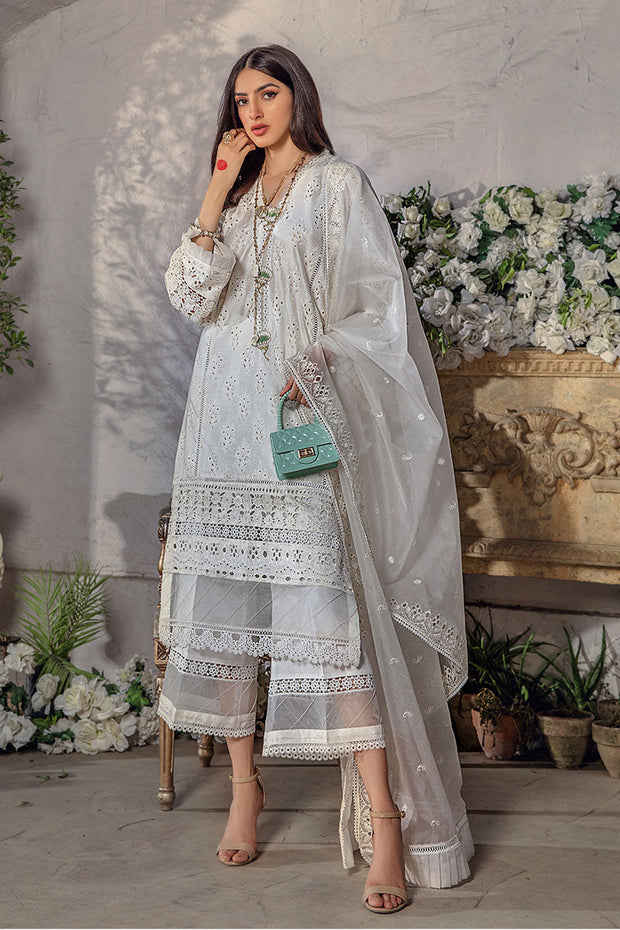 Pakistani White Dress with Silver Work Designer Online – Nameera by Farooq
