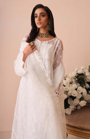 White Dress Pakistani in Long Kameez Trouser Style Online