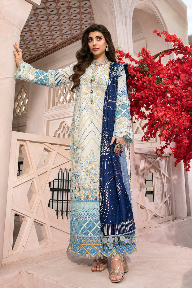 White and Blue Kameez Salwar in Pakistani Eid Dresses