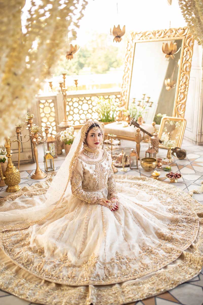 White and Golden Lehenga Frock Pakistani Wedding Dresses