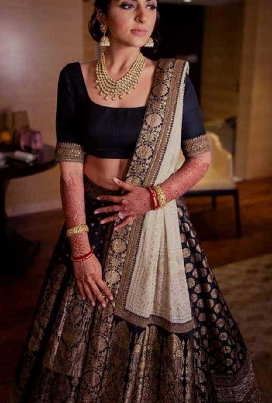 Gorgeous Black Flared Indian Wedding Lehenga Nameera By Farooq 6709