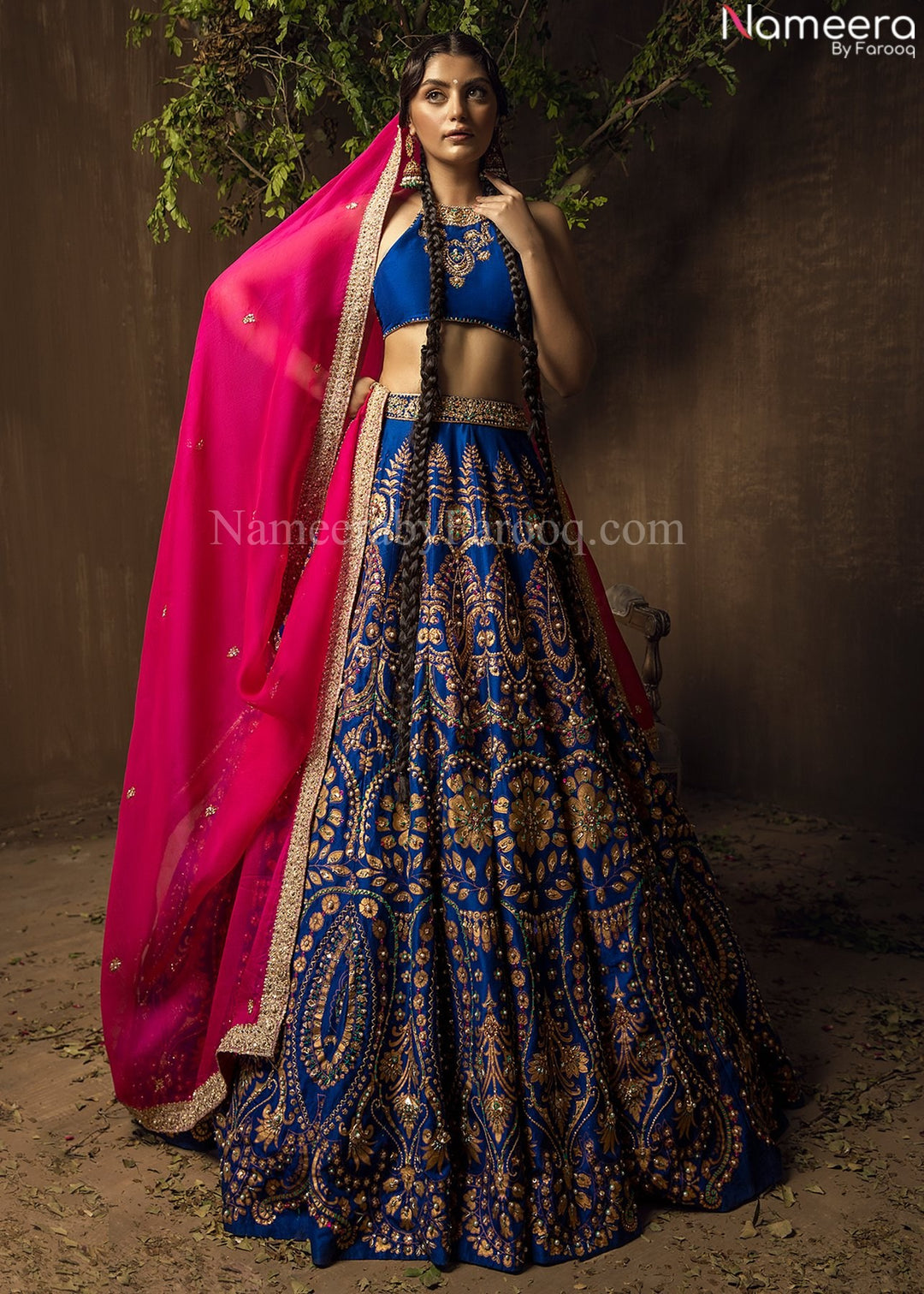 Lehenga choli pink and blue best sale