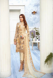 Latest embroidered chiffon outfit 2020 online in elegant skin color
