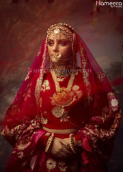 Bridal Red Lehenga Choli Dupatta in Premium Raw Silk – Nameera by Farooq