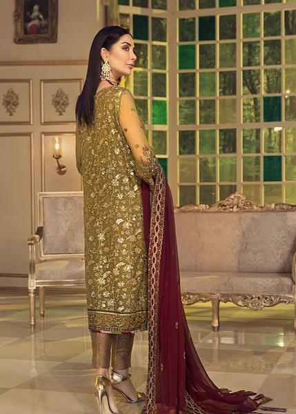 Latest Chiffon embroidered Pakistani Eid dress 2020 in green color # P2481