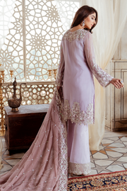 Pakistani embroidered chiffon party dress in ruffled lavender color # P2443