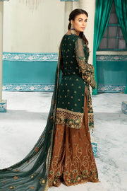 Latest chiffon embroidered girls eid outfit in green and brown color # P2473