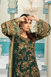 Latest chiffon embroidered girls eid outfit in green and brown color # P2473