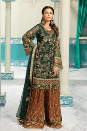 Latest chiffon embroidered girls eid outfit in green and brown color