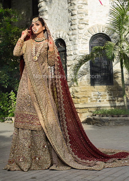 Heavy Golden Lehenga Shirt Bridal Wedding Attire – Nameera by Farooq