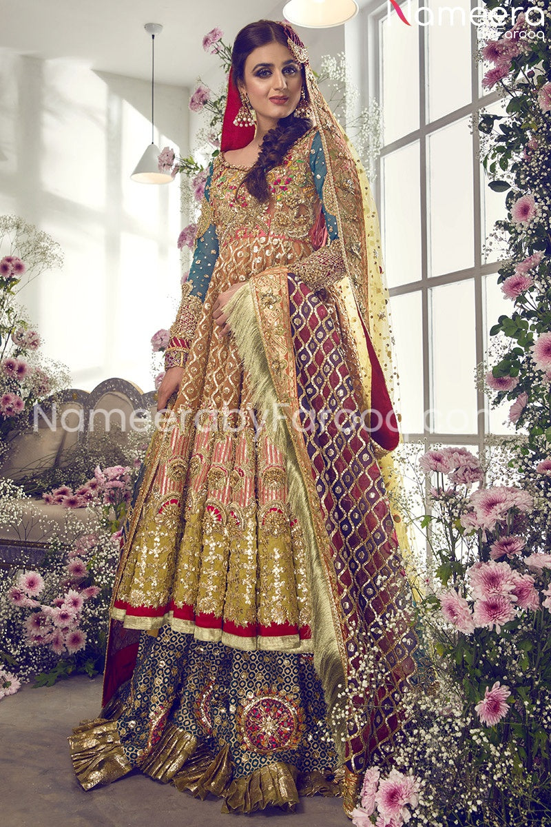 Pakistani Wedding Bridal Gown Frock in Mint Online 2021 – Nameera by Farooq