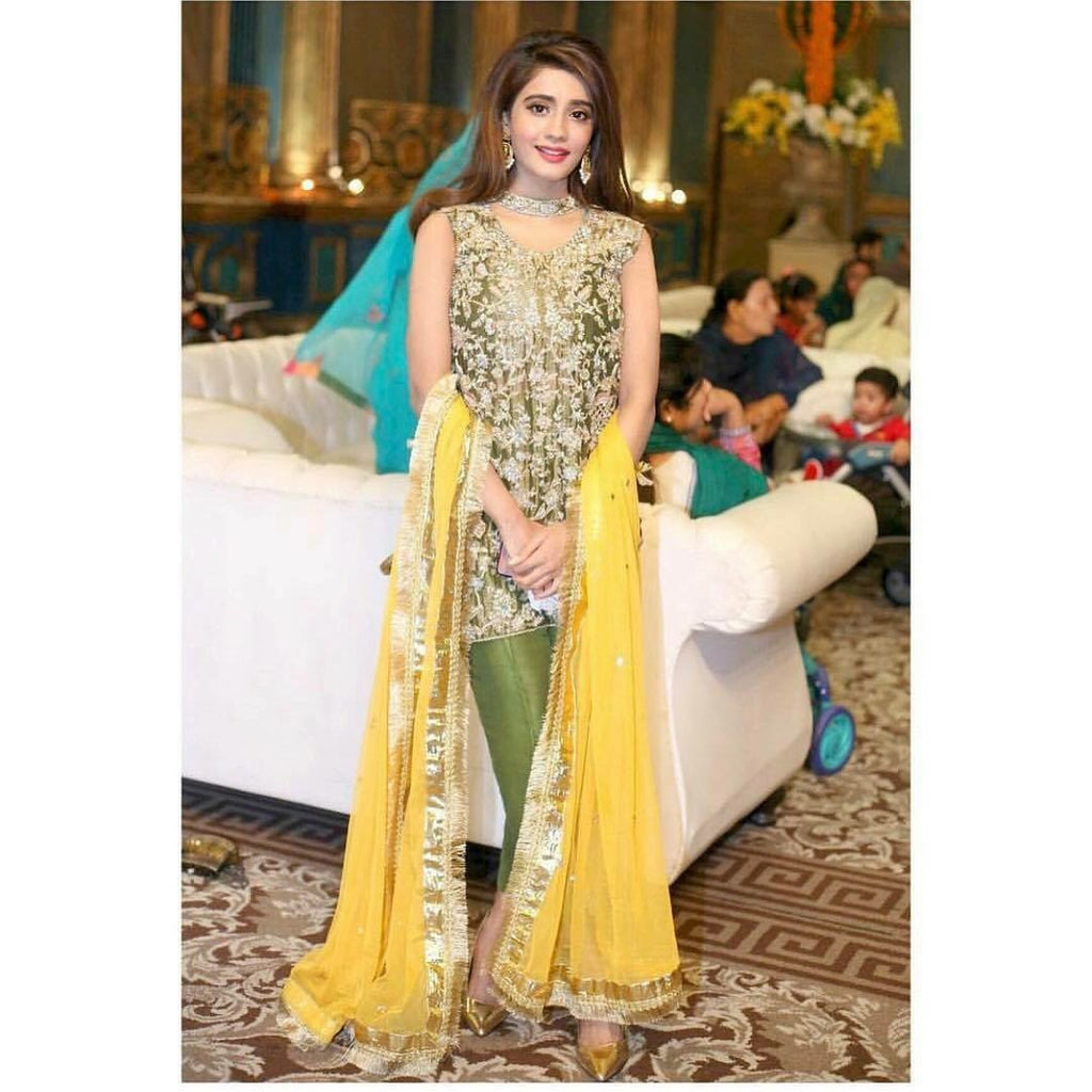 Latest Pakistani Mehndi Wear Bottle Green Frock | Latest Asian Bridal Wear  Women Formal Fashion Dresses