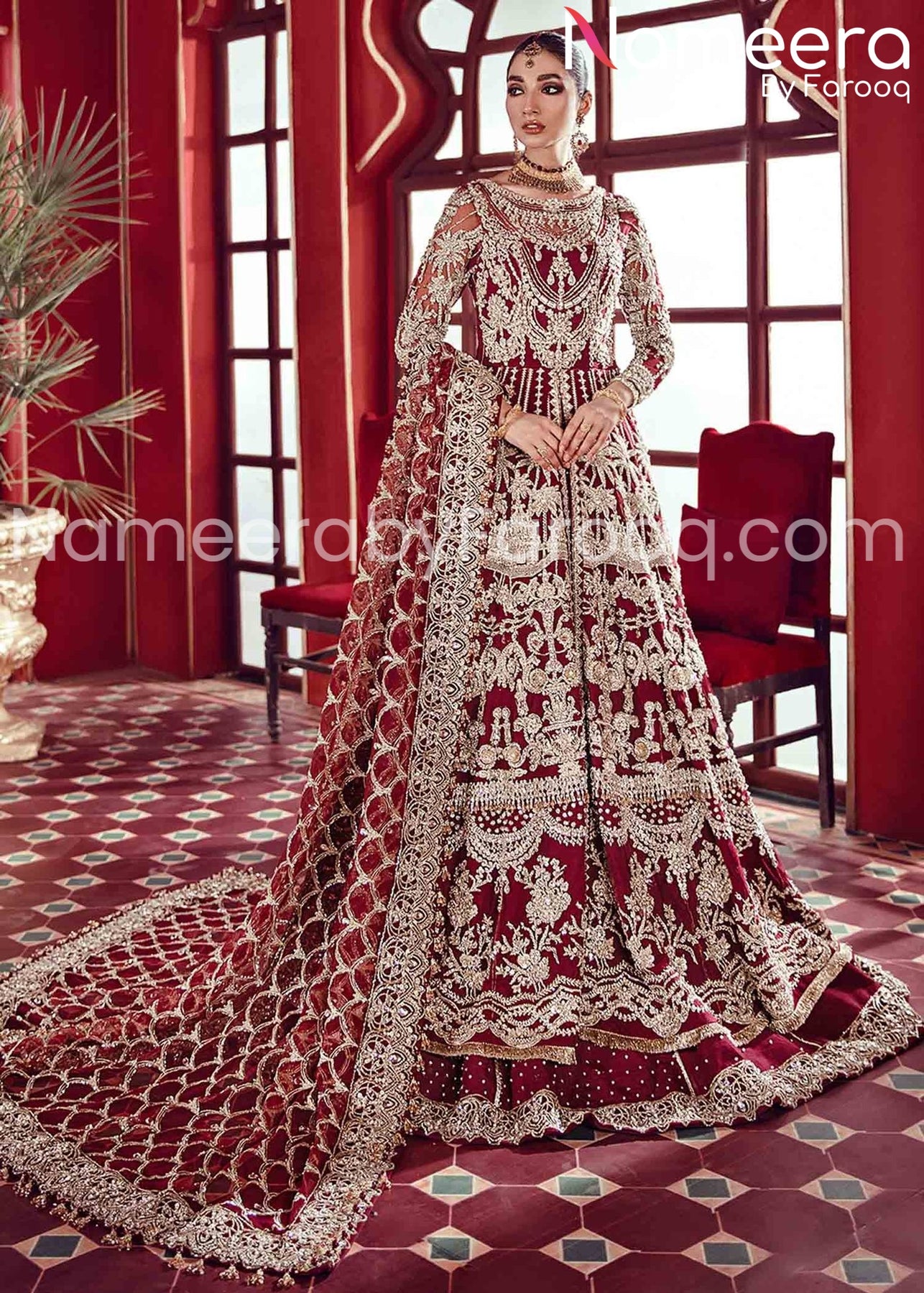 Designer Pakistani Maroon Bridal Lehenga Choli Online 2021 – Nameera by ...