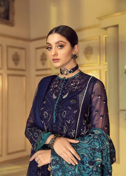 Latest Chiffon embroidered Pakistani eid outfit 2020 in blue color # P2480