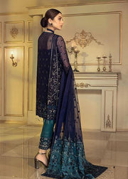 Latest Chiffon embroidered Pakistani eid outfit 2020 in blue color # P2480