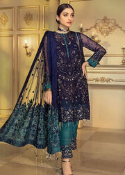 Latest Chiffon embroidered Pakistani eid outfit 2020 in blue color