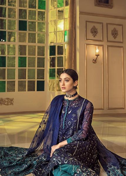 Latest Chiffon embroidered Pakistani eid outfit 2020 in blue color # P2480