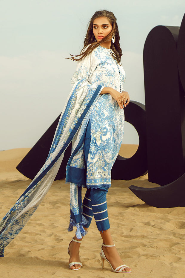 Latest Summer Pakistani printed lawn dress in fresh blue color # P2507