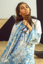 Latest Summer Pakistani printed lawn dress in fresh blue color # P2507