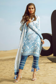 Latest Summer Pakistani printed lawn dress in fresh blue color # P2507