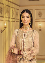 Chiffon embroidered women eid dress 2020 in dune beige color # P2488