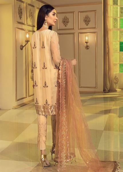 Chiffon embroidered women eid dress 2020 in dune beige color # P2488