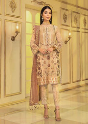 Chiffon embroidered women eid dress 2020 in dune beige color 